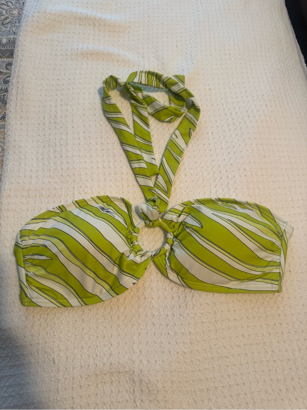MICHAEL Michael Kors Lime Green and White Stripe Halter Bikini Top